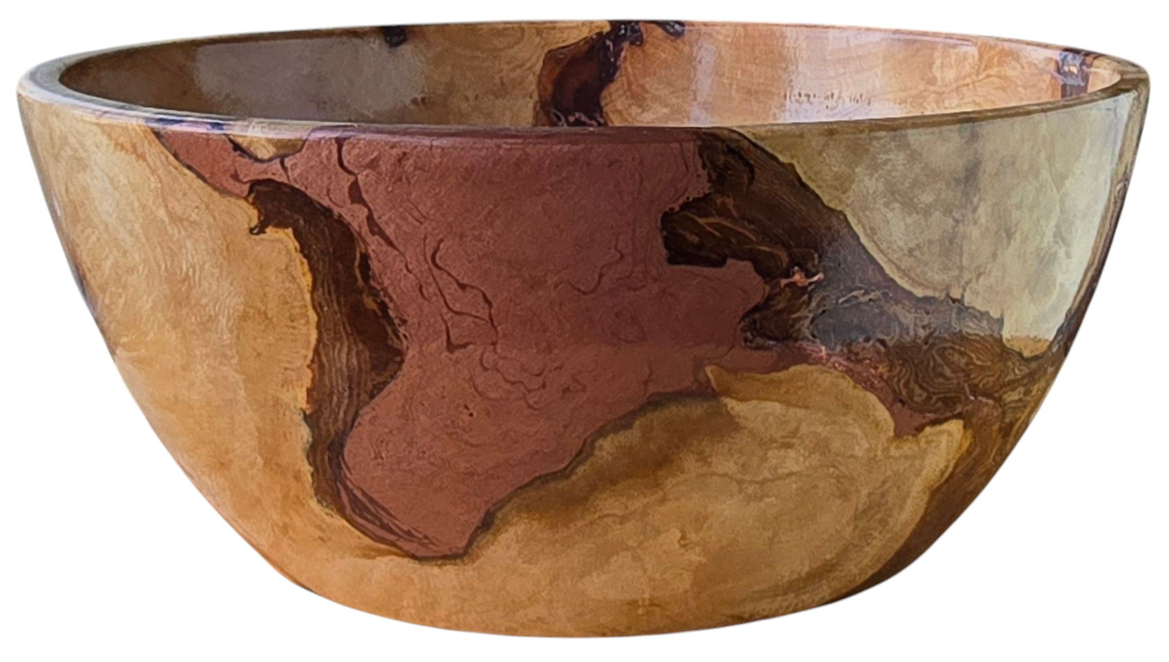 Sugar maple burl with powdered copper inlays. Finished in cyanoacrylate and lacquer. SOLD.